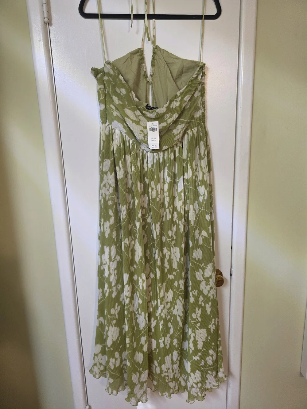 Abercrombie & Fitch Chartreuse Green Floral Drama Halter Maxi Dress L